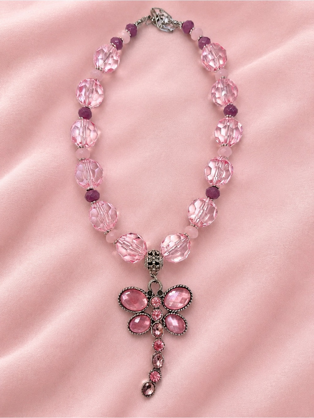 🆕❤️ Fabulous Pink Crystal Dragonfly Pendant Necklace